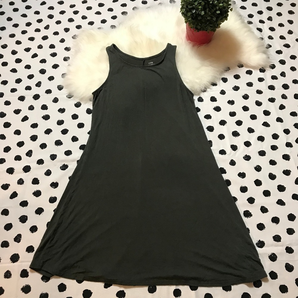 GAP LUXE Soft Tank Swing Dress SMALL Charcoal Grey